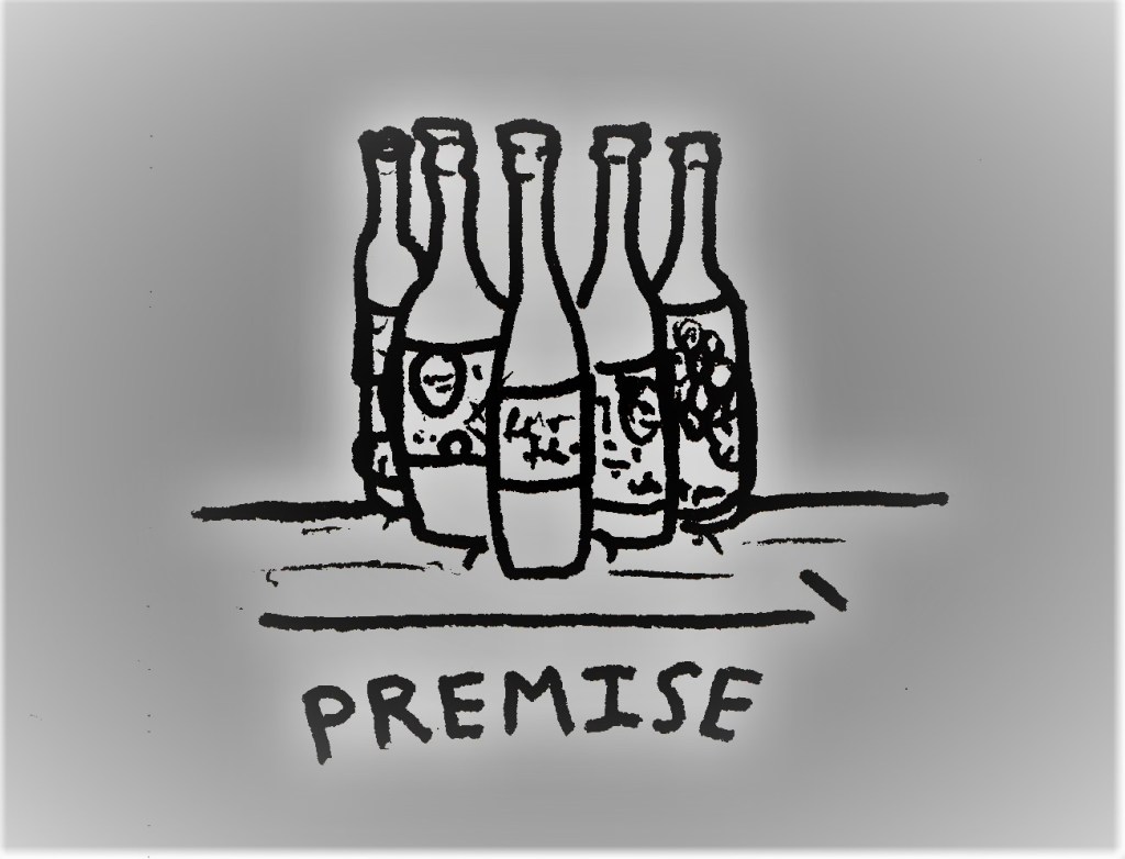 alert bottles of wine arranged in a vee