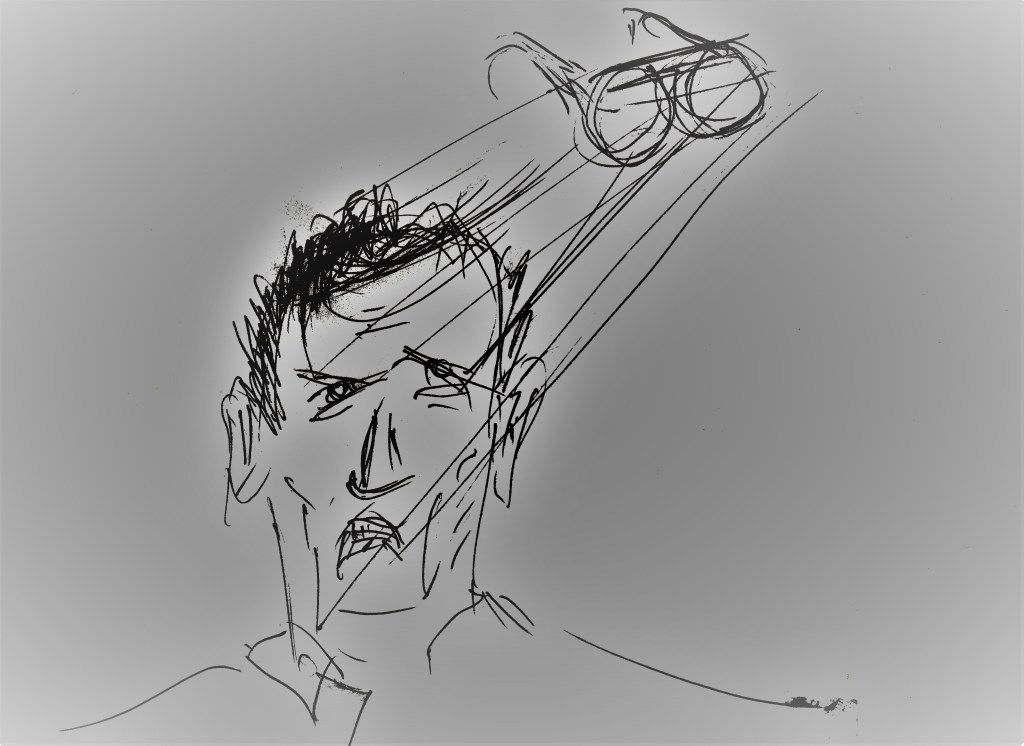 troubled man with glasses flying off his face